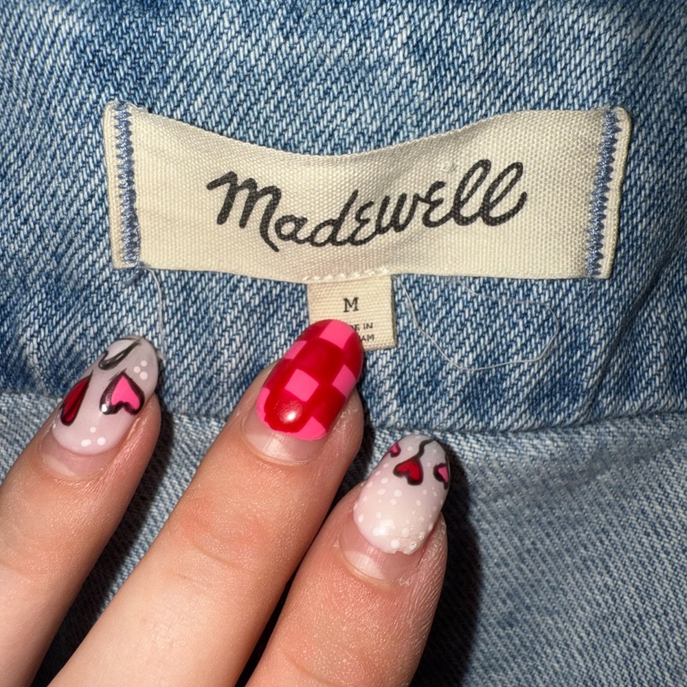 Madewell Boston Cherry‎ Embroidered Denim Shirt Medium Button Up Cotton Top - Picture 2 of 9